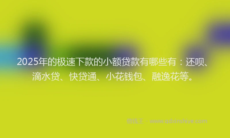 2025年的极速下款的小额贷款有哪些有：还呗、滴水贷、快贷通、小花钱包、融逸花等。