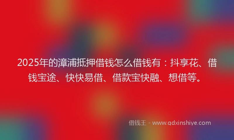 2025年的漳浦抵押借钱怎么借钱有：抖享花、借钱宝途、快快易借、借款宝快融、想借等。