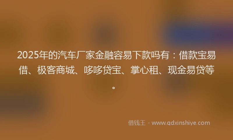 2025年的汽车厂家金融容易下款吗有：借款宝易借、极客商城、哆哆贷宝、掌心租、现金易贷等。