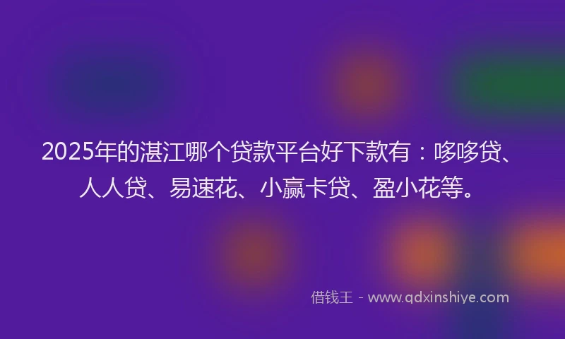 2025年的湛江哪个贷款平台好下款有：哆哆贷、人人贷、易速花、小赢卡贷、盈小花等。