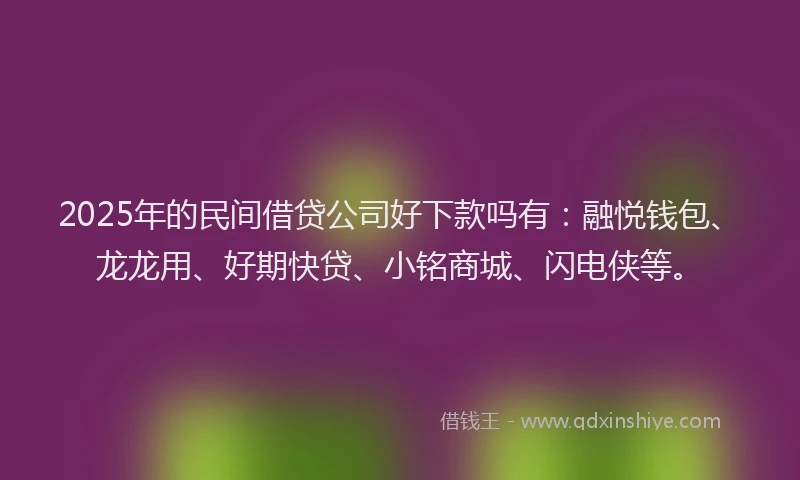 2025年的民间借贷公司好下款吗有：融悦钱包、龙龙用、好期快贷、小铭商城、闪电侠等。