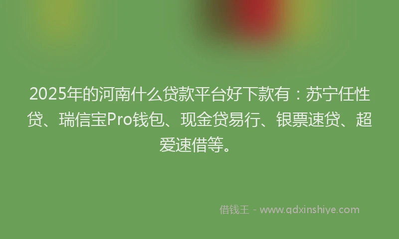 2025年的河南什么贷款平台好下款有：苏宁任性贷、瑞信宝Pro钱包、现金贷易行、银票速贷、超爱速借等。