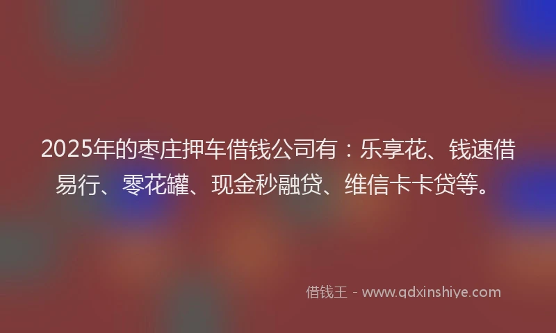 2025年的枣庄押车借钱公司有：乐享花、钱速借易行、零花罐、现金秒融贷、维信卡卡贷等。