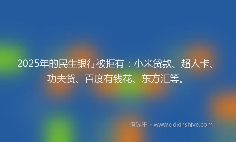 2025年的民生银行被拒有：小米贷款、超人卡、功夫贷、百度有钱花、东方汇等。