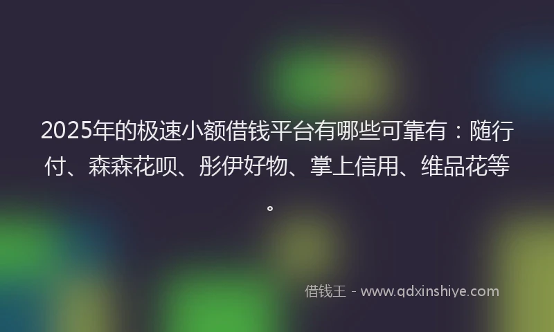 2025年的极速小额借钱平台有哪些可靠有：随行付、森森花呗、彤伊好物、掌上信用、维品花等。