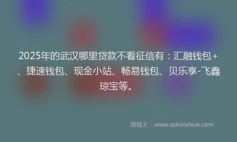 2025年的武汉哪里贷款不看征信有：汇融钱包+、捷速钱包、现金小站、畅易钱包、贝乐享-飞鑫琼宝等。