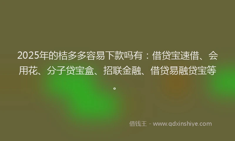 2025年的桔多多容易下款吗有：借贷宝速借、会用花、分子贷宝盒、招联金融、借贷易融贷宝等。