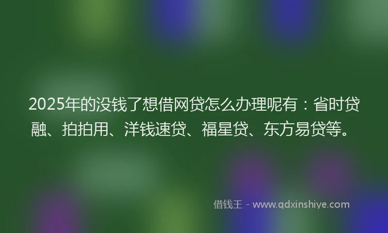 2025年的没钱了想借网贷怎么办理呢有：省时贷融、拍拍用、洋钱速贷、福星贷、东方易贷等。