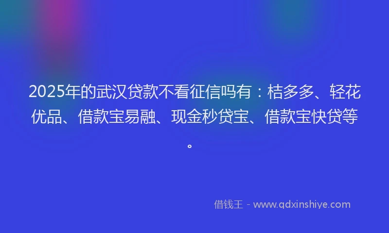 2025年的武汉贷款不看征信吗有：桔多多、轻花优品、借款宝易融、现金秒贷宝、借款宝快贷等。