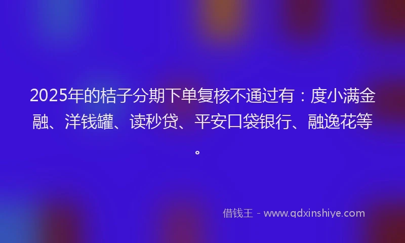 2025年的桔子分期下单复核不通过有：度小满金融、洋钱罐、读秒贷、平安口袋银行、融逸花等。