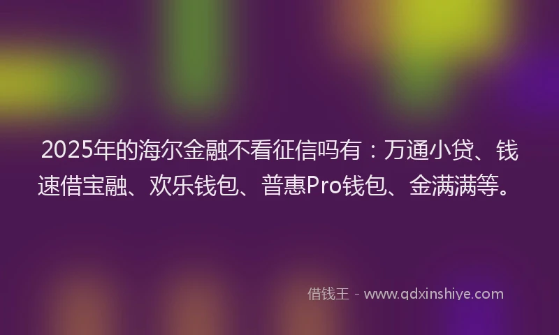 2025年的海尔金融不看征信吗有：万通小贷、钱速借宝融、欢乐钱包、普惠Pro钱包、金满满等。