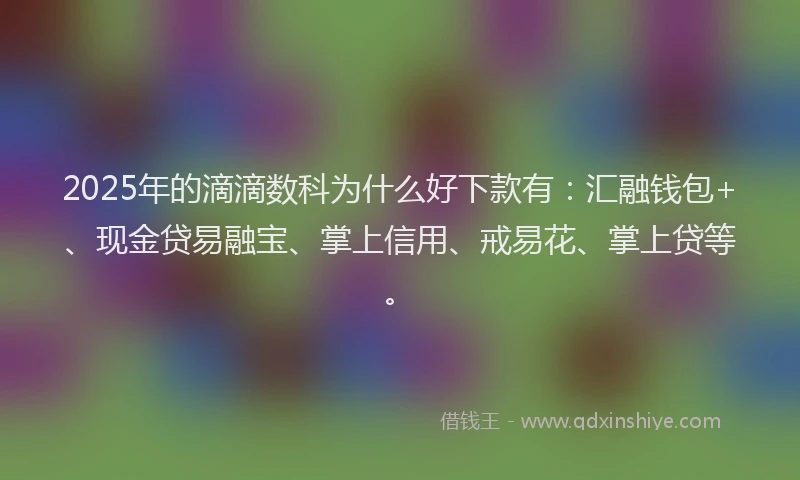 2025年的滴滴数科为什么好下款有：汇融钱包+、现金贷易融宝、掌上信用、戒易花、掌上贷等。