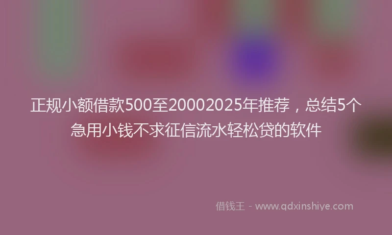 正规小额借款500至20002025年推荐，总结5个急用小钱不求征信流水轻松贷的软件