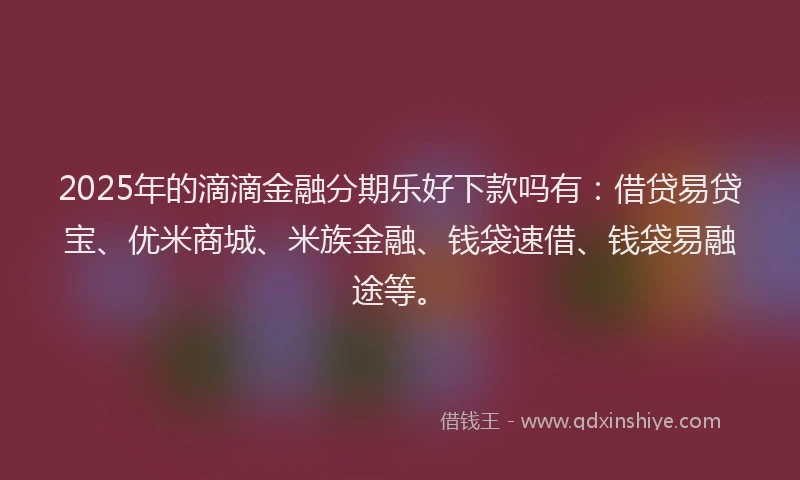 2025年的滴滴金融分期乐好下款吗有：借贷易贷宝、优米商城、米族金融、钱袋速借、钱袋易融途等。