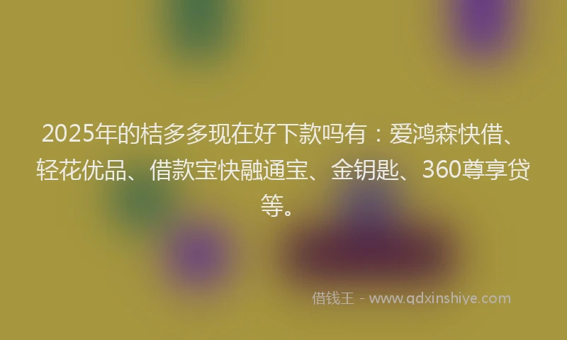 2025年的桔多多现在好下款吗有：爱鸿森快借、轻花优品、借款宝快融通宝、金钥匙、360尊享贷等。