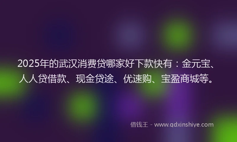 2025年的武汉消费贷哪家好下款快有：金元宝、人人贷借款、现金贷途、优速购、宝盈商城等。