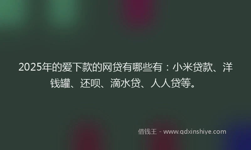 2025年的爱下款的网贷有哪些有：小米贷款、洋钱罐、还呗、滴水贷、人人贷等。