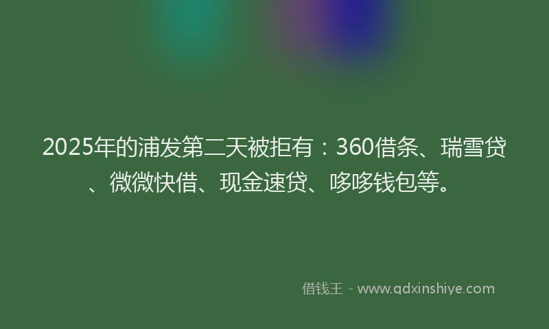 2025年的浦发第二天被拒有：360借条、瑞雪贷、微微快借、现金速贷、哆哆钱包等。