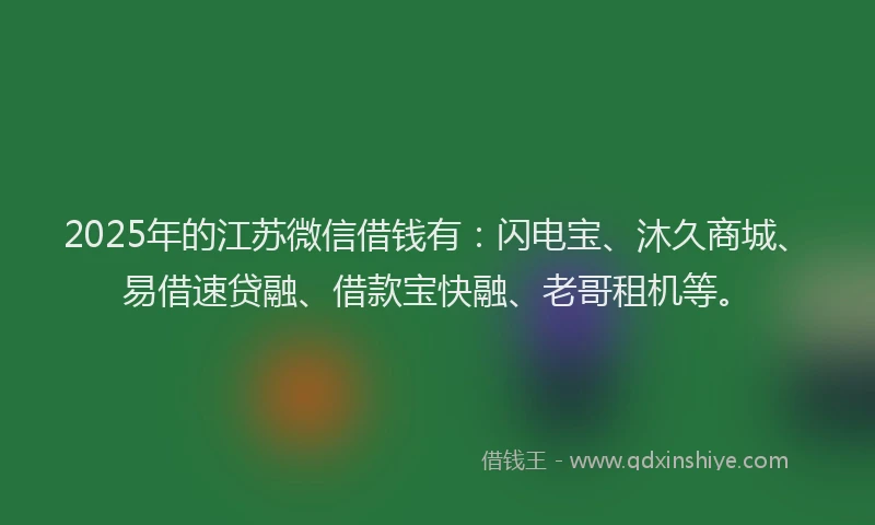 2025年的江苏微信借钱有：闪电宝、沐久商城、易借速贷融、借款宝快融、老哥租机等。