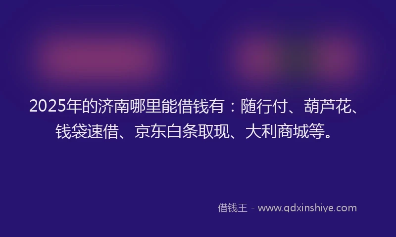 2025年的济南哪里能借钱有：随行付、葫芦花、钱袋速借、京东白条取现、大利商城等。