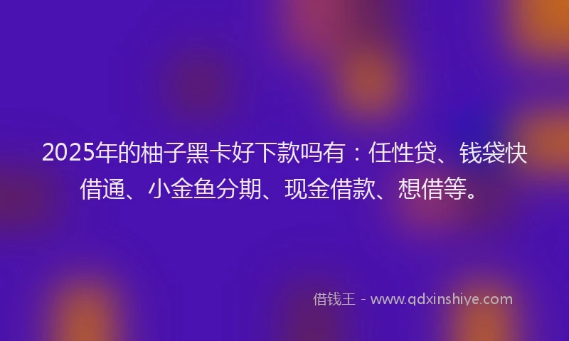 2025年的柚子黑卡好下款吗有：任性贷、钱袋快借通、小金鱼分期、现金借款、想借等。