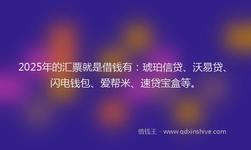 2025年的汇票就是借钱有：琥珀信贷、沃易贷、闪电钱包、爱帮米、速贷宝盒等。