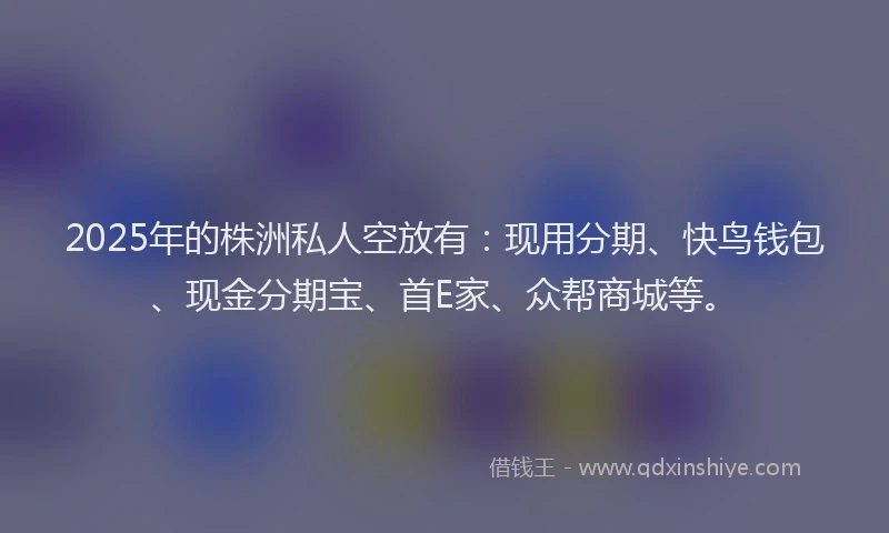 2025年的株洲私人空放有：现用分期、快鸟钱包、现金分期宝、首E家、众帮商城等。