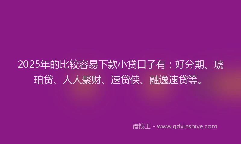 2025年的比较容易下款小贷口子有：好分期、琥珀贷、人人聚财、速贷侠、融逸速贷等。