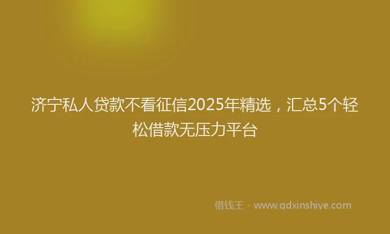 济宁私人贷款不看征信2025年精选，汇总5个轻松借款无压力平台