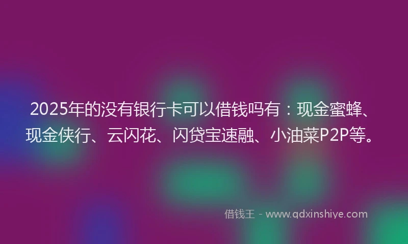 2025年的没有银行卡可以借钱吗有：现金蜜蜂、现金侠行、云闪花、闪贷宝速融、小油菜P2P等。