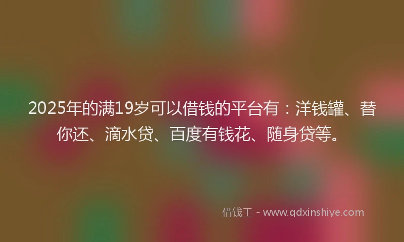 2025年的满19岁可以借钱的平台有：洋钱罐、替你还、滴水贷、百度有钱花、随身贷等。