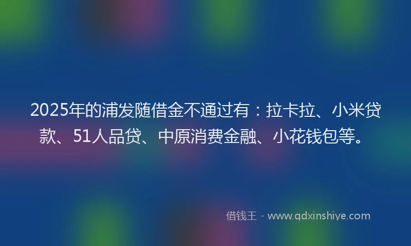 2025年的浦发随借金不通过有：拉卡拉、小米贷款、51人品贷、中原消费金融、小花钱包等。