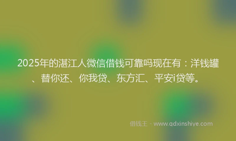 2025年的湛江人微信借钱可靠吗现在有：洋钱罐、替你还、你我贷、东方汇、平安i贷等。
