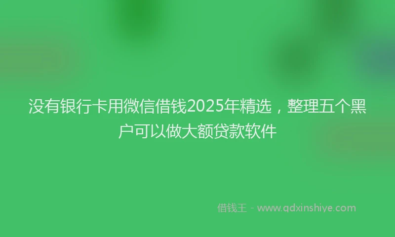没有银行卡用微信借钱2025年精选，整理五个黑户可以做大额贷款软件