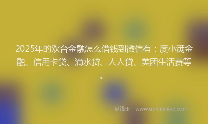 2025年的欢台金融怎么借钱到微信有：度小满金融、信用卡贷、滴水贷、人人贷、美团生活费等。