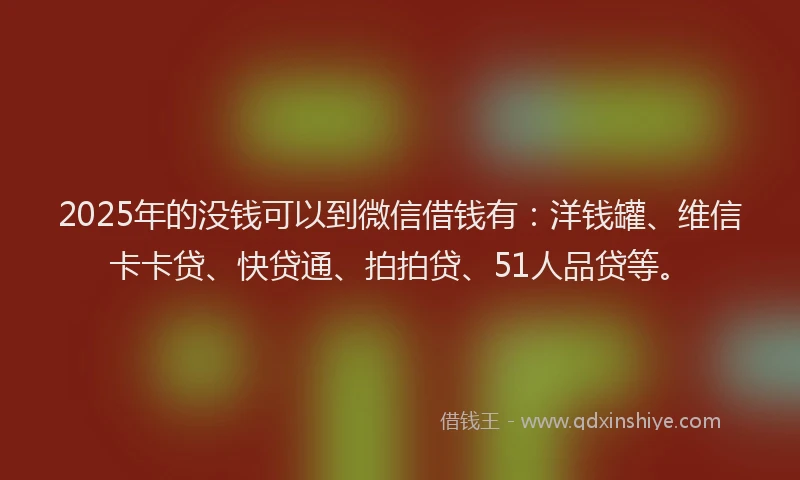 2025年的没钱可以到微信借钱有：洋钱罐、维信卡卡贷、快贷通、拍拍贷、51人品贷等。