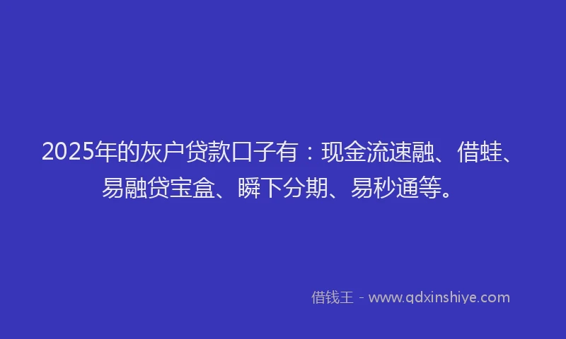 2025年的灰户贷款口子有：现金流速融、借蛙、易融贷宝盒、瞬下分期、易秒通等。