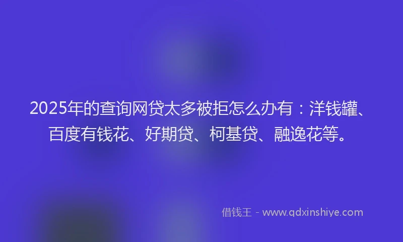 2025年的查询网贷太多被拒怎么办有：洋钱罐、百度有钱花、好期贷、柯基贷、融逸花等。
