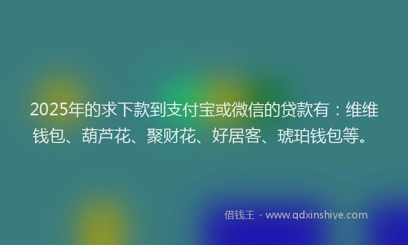 2025年的求下款到支付宝或微信的贷款有：维维钱包、葫芦花、聚财花、好居客、琥珀钱包等。