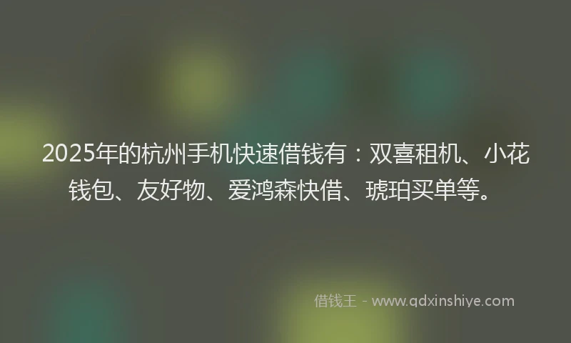 2025年的杭州手机快速借钱有：双喜租机、小花钱包、友好物、爱鸿森快借、琥珀买单等。