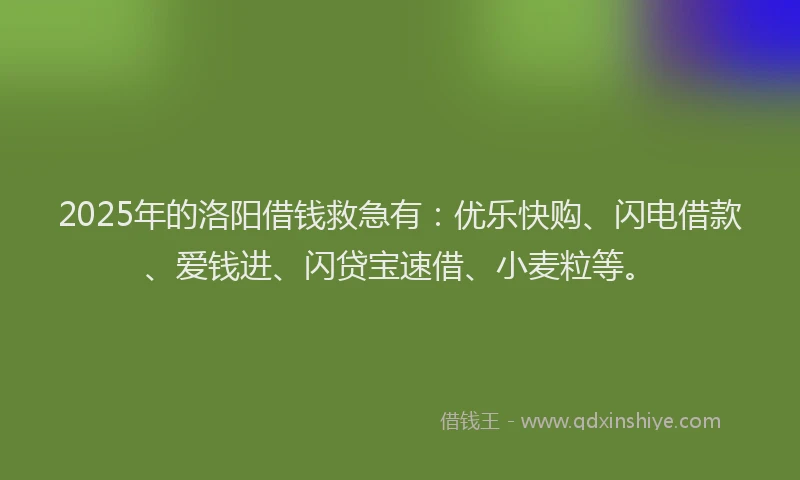 2025年的洛阳借钱救急有：优乐快购、闪电借款、爱钱进、闪贷宝速借、小麦粒等。