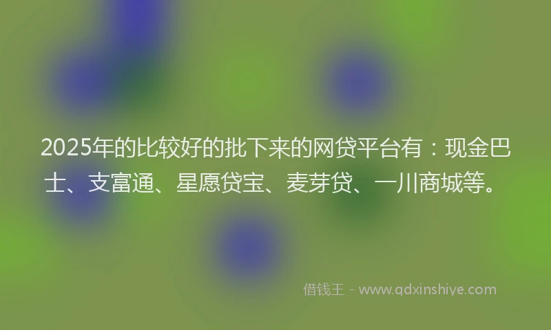 2025年的比较好的批下来的网贷平台有：现金巴士、支富通、星愿贷宝、麦芽贷、一川商城等。