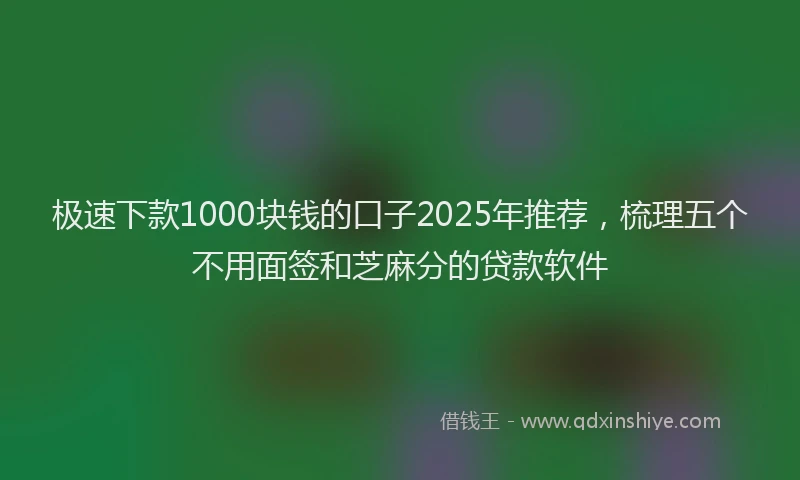极速下款1000块钱的口子2025年推荐，梳理五个不用面签和芝麻分的贷款软件