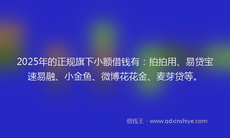2025年的正规旗下小额借钱有：拍拍用、易贷宝速易融、小金鱼、微博花花金、麦芽贷等。