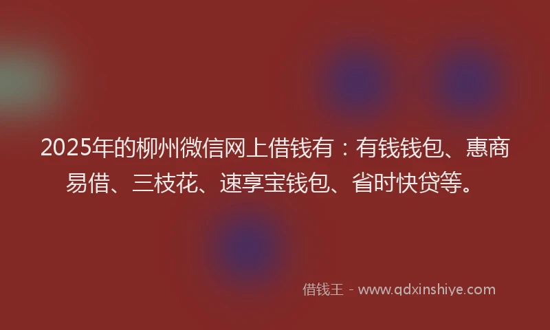 2025年的柳州微信网上借钱有：有钱钱包、惠商易借、三枝花、速享宝钱包、省时快贷等。