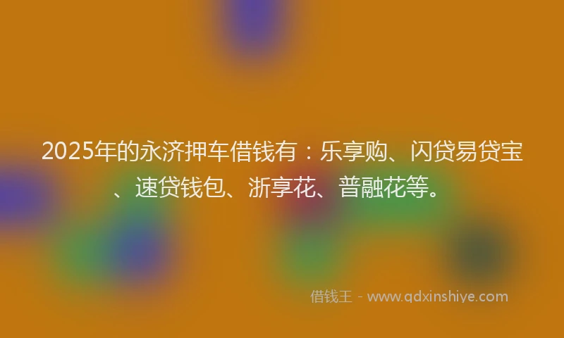 2025年的永济押车借钱有：乐享购、闪贷易贷宝、速贷钱包、浙享花、普融花等。