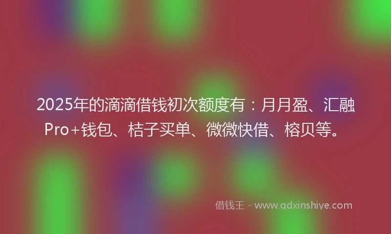 2025年的滴滴借钱初次额度有：月月盈、汇融Pro+钱包、桔子买单、微微快借、榕贝等。