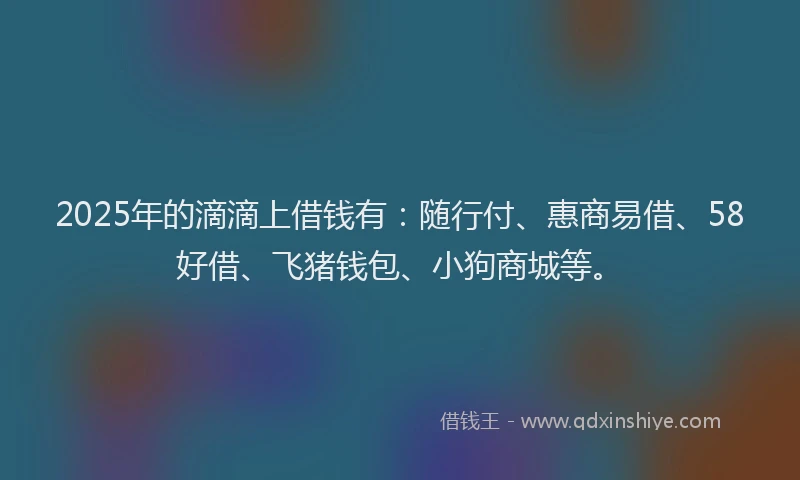 2025年的滴滴上借钱有：随行付、惠商易借、58好借、飞猪钱包、小狗商城等。