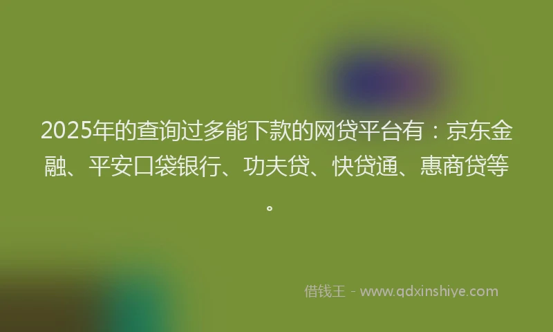 2025年的查询过多能下款的网贷平台有：京东金融、平安口袋银行、功夫贷、快贷通、惠商贷等。