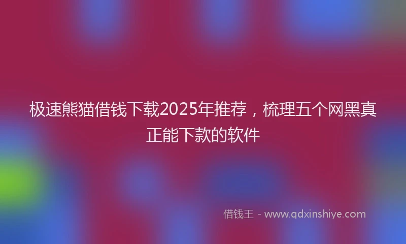 极速熊猫借钱下载2025年推荐，梳理五个网黑真正能下款的软件